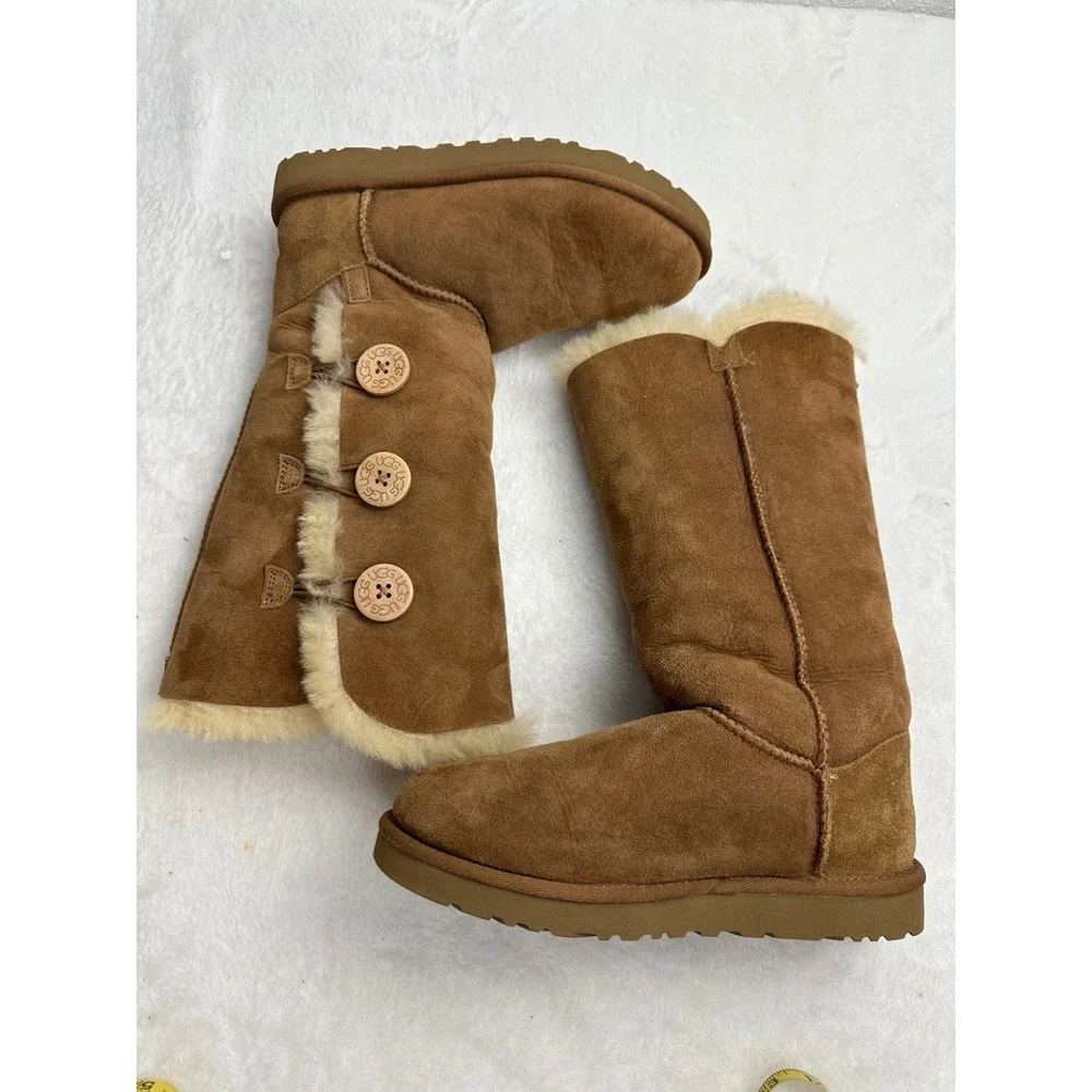 UGG Australia Bailey Button Triplet Chestnut Suede Tall Boots 1873 Womens 7